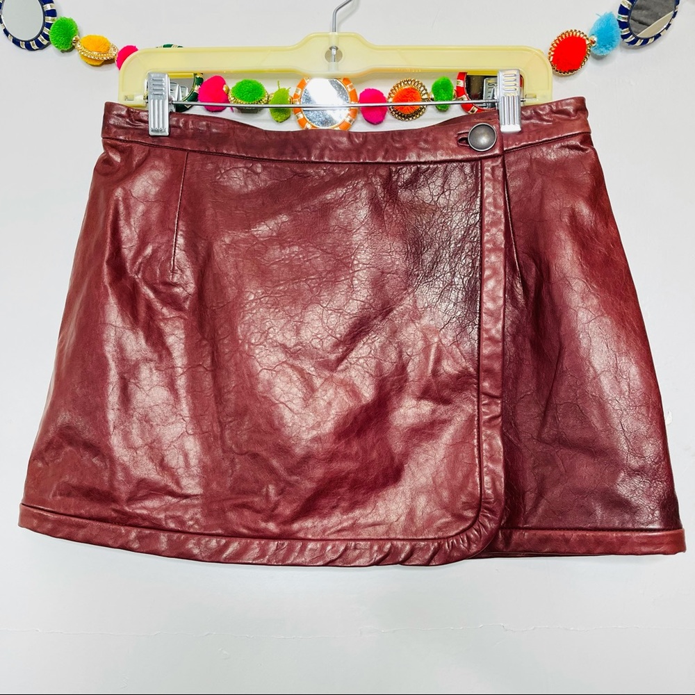 ALC dark red leather wrap mini skirt
